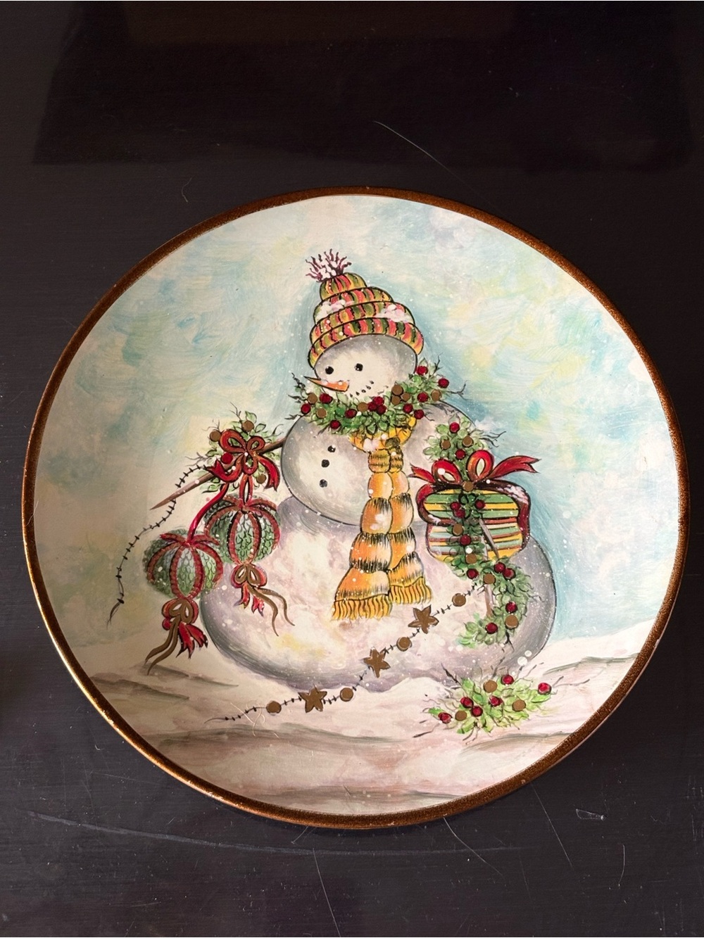 Festive Snowman Decorative Holiday Plate - Multicolor
